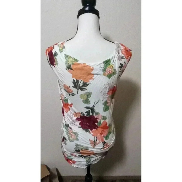 H‎ & M Floral Cowl Neck White Form Fitting Blouse Top Size Medium - Picture 2 of 4